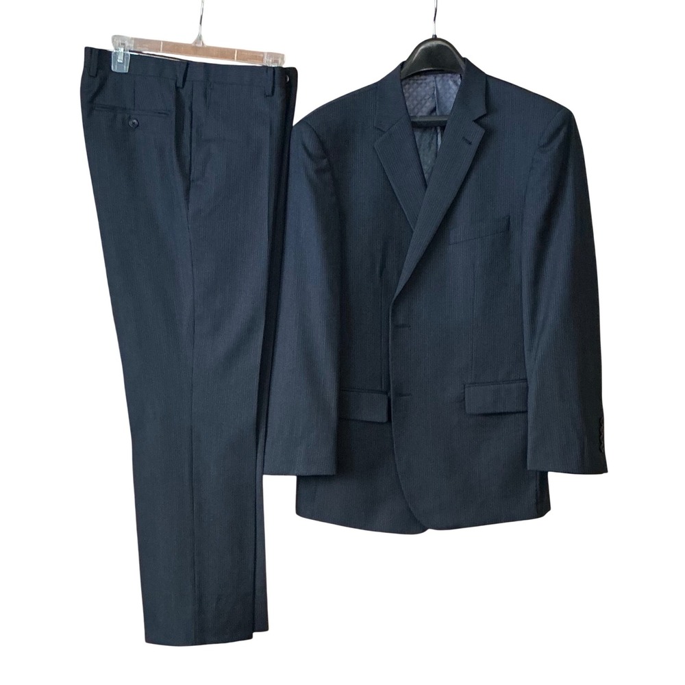 JOE Joseph Abboud Tailored Blue Stripe Wool Suit Old Money Business 44Rx34W